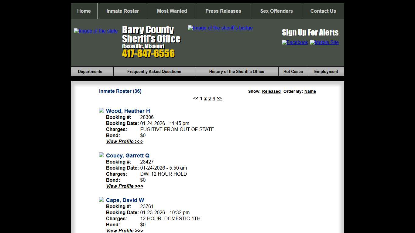 Inmate Roster - Current Inmates Booking Date Descending - Barry County Sheriff MO