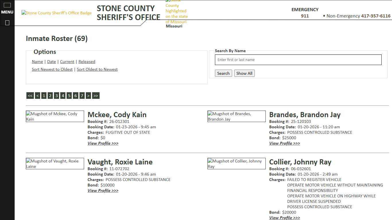 Inmate Roster - Current Inmates Booking Date Descending - Stone County Sheriff MO